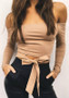 Khaki Bandeau Bow Knot Off Shoulder Bodycon Boat Neck Long Sleeve Blouse