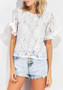 White Flowers Lace Hollow-out Short Sleeve Fashion Blouse