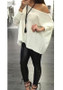 White Irregular Off Shoulder Round Neck Long Sleeve T-Shirt