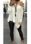 White Irregular Off Shoulder Round Neck Long Sleeve T-Shirt