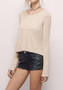 Apricot Plain Tie Back Cut Out Open Back Long Sleeve T-Shirt