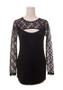 Black Patchwork Hollow-out Lace Cut Out Round Neck Slim T-Shirt