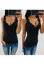 Black Patchwork Lace Deep V-neck Sleeveless Slim Vest