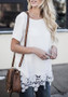 White Patchwork Lace Cut Out Going out Casual T-Shirt