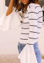 White Striped Irregular Round Neck Long Sleeve T-Shirt