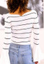 White Striped Irregular Round Neck Long Sleeve T-Shirt