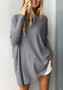 Grey Irregular Round Neck Long Sleeve Casual T-Shirt