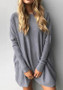 Grey Irregular Round Neck Long Sleeve Casual T-Shirt