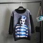Grey Figure Pattern Round Neck Streetwear Cotton Pullover Sweatshirt