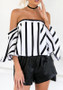 White-Black Striped Off Shoulder Backless Sweet Going out Blouse