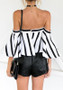 White-Black Striped Off Shoulder Backless Sweet Going out Blouse