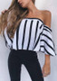 White-Black Striped Off Shoulder Backless Sweet Going out Blouse