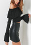 Black Ruffle Bandeau Backless Off Shoulder Long Sleeve Party T-Shirt