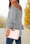 Grey Plaid Irregular Ruffle Boat Neck Long Sleeve Casual Blouse