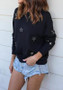 Black Floral Round Neck Long Sleeve Casual T-Shirt