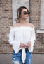 White Bandeau Lace-up Off Shoulder Backless Long Sleeve Club T-Shirt