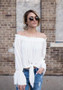White Bandeau Lace-up Off Shoulder Backless Long Sleeve Club T-Shirt