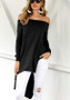 Black Plain Irregular Boat Neck Fashion T-Shirt