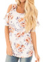 White Floral Print Cut Out Off-shoulder Ruffle Oversize Sweet T-Shirt