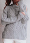 Grey Cut Out Band Collar High Neck Long Sleeve Pullover Sweater