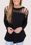 Black Cut Out Round Neck Long Sleeve Fashion T-Shirt