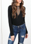 Black Patchwork Grenadine Backless Round Neck Long Sleeve T-Shirt