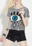 Silver Patchwork Eyes Print Sparkly Short Sleeve Casual T-Shirt