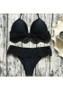 Black Patchwork Lace Cut Out Tie Back 2-in-1 V-neck Fashion Swimwear
