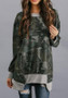 Army Green Camouflage Print Irregular Zipper Long Sleeve Sweatshirt