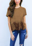 Brown Cut Out Wavy Edge Round Neck Casual T-Shirt