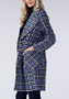 Blue Plaid Pockets Turndown Collar Long Sleeve Casual Tartan Long Coat