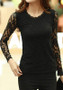Black Patchwork Lace Round Neck Long Sleeve Elegant T-Shirt