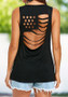 Black American Flag Cut Out Backless Casual Independence Day T-Shirt