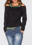 Black Striped Print Cut Out Round Neck Long Sleeve T-Shirt