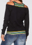 Black Striped Print Cut Out Round Neck Long Sleeve T-Shirt