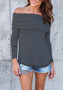 Grey Plain Ruffle Boat Neck Long Sleeve Fashion T-Shirt