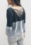 Gery-Black Patchwork Cut Out Backless Round Neck Long Sleeve Casual T-Shirt