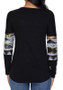 Black Sequin Patchwork Round Neck Long Sleeve Fashion T-Shirt
