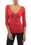 Watermelon Red Zipper V-neck Long Sleeve Casual Cotton T-Shirt