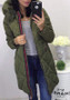 Army Green Pockets Fur Zipper Hooded Long Sleeve Fashion Outerwear