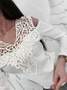 White Patchwork Lace Cut Out Round Neck Long Sleeve T-Shirt