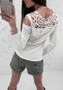 White Patchwork Lace Cut Out Round Neck Long Sleeve T-Shirt