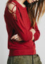 Red Cut Out Round Neck Long Sleeve Casual T-Shirt