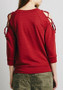 Red Cut Out Round Neck Long Sleeve Casual T-Shirt