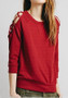 Red Cut Out Round Neck Long Sleeve Casual T-Shirt