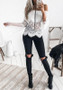 White Lace Off Shoulder Bell Sleeve Wavy Edge Sweet Cute T-Shirt