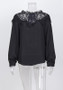 Black Lace Patchwork Round Neck Long Sleeve Fashion T-Shirt