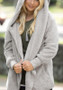 Grey Plain Pockets Hooded No Button Casual Coat