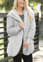 Grey Plain Pockets Hooded No Button Casual Coat