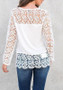 White Patchwork Lace Round Neck Long Sleeve Casual T-Shirt